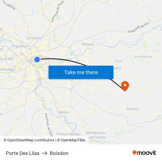 Porte Des Lilas to Boisdon map