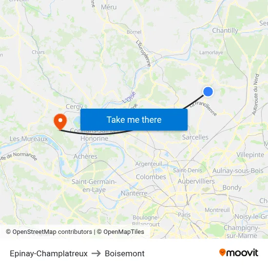Epinay-Champlatreux to Boisemont map