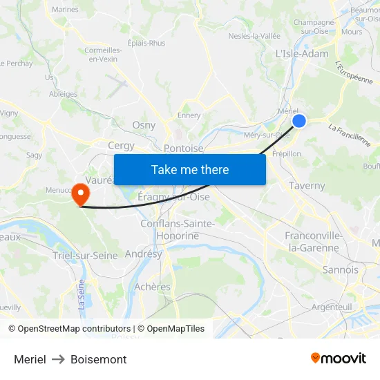 Meriel to Boisemont map
