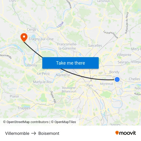Villemomble to Boisemont map