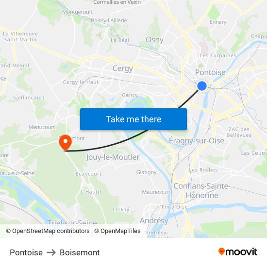 Pontoise to Boisemont map