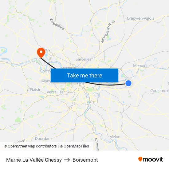 Marne-La-Vallée Chessy to Boisemont map