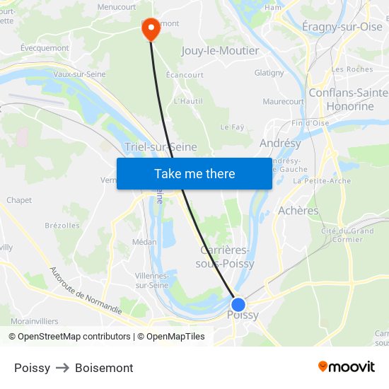 Poissy to Boisemont map