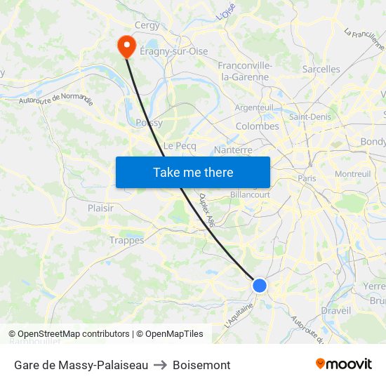Gare de Massy-Palaiseau to Boisemont map
