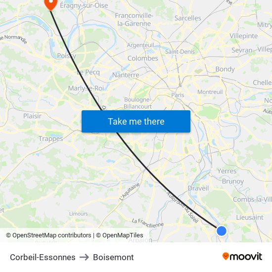 Corbeil-Essonnes to Boisemont map