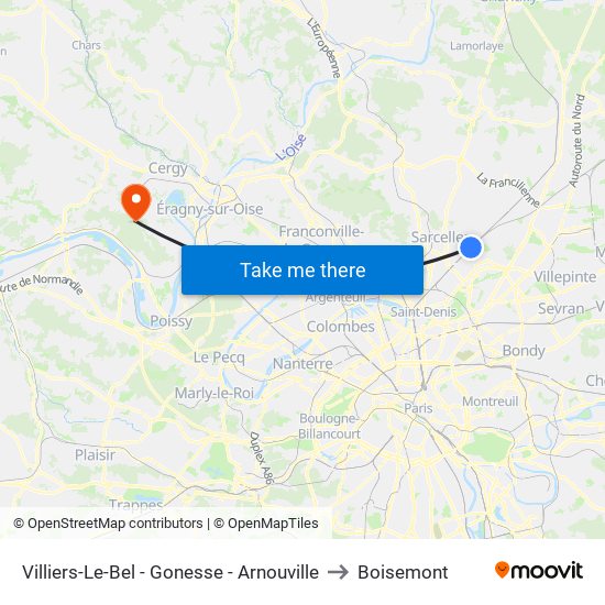 Villiers-Le-Bel - Gonesse - Arnouville to Boisemont map