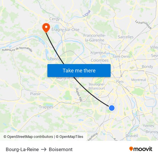 Bourg-La-Reine to Boisemont map