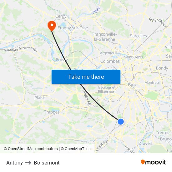 Antony to Boisemont map