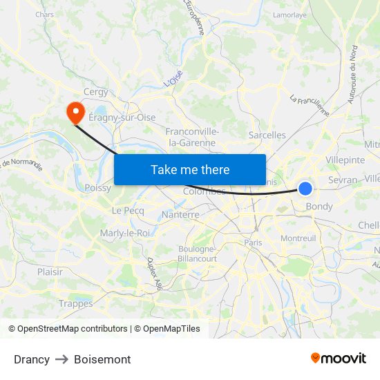 Drancy to Boisemont map