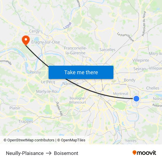 Neuilly-Plaisance to Boisemont map