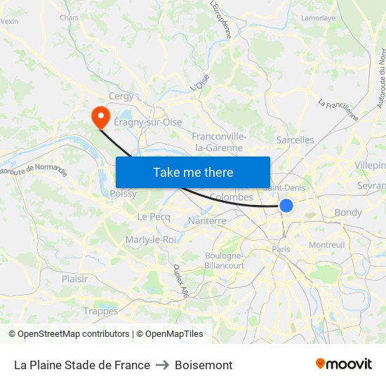 La Plaine Stade de France to Boisemont map