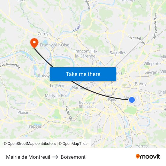 Mairie de Montreuil to Boisemont map