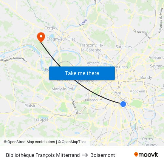Bibliothèque François Mitterrand to Boisemont map