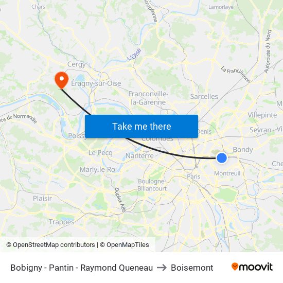 Bobigny - Pantin - Raymond Queneau to Boisemont map