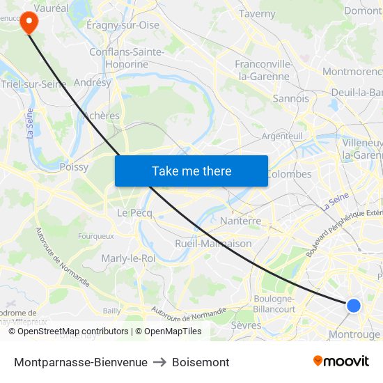 Montparnasse-Bienvenue to Boisemont map