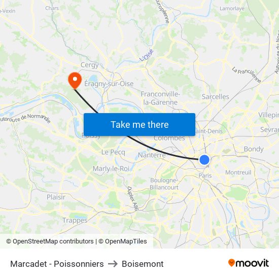 Marcadet - Poissonniers to Boisemont map