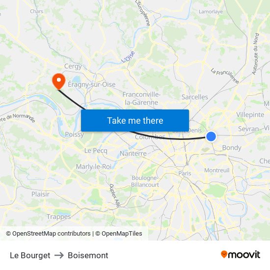 Le Bourget to Boisemont map