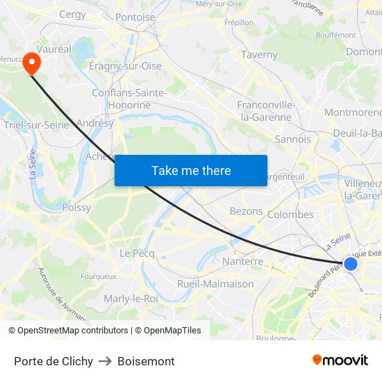 Porte de Clichy to Boisemont map