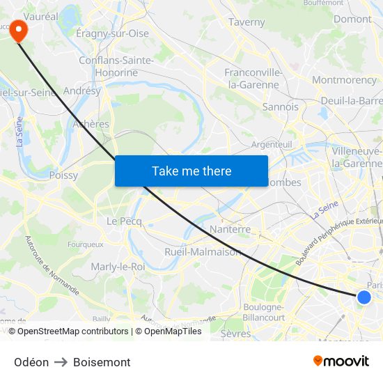 Odéon to Boisemont map