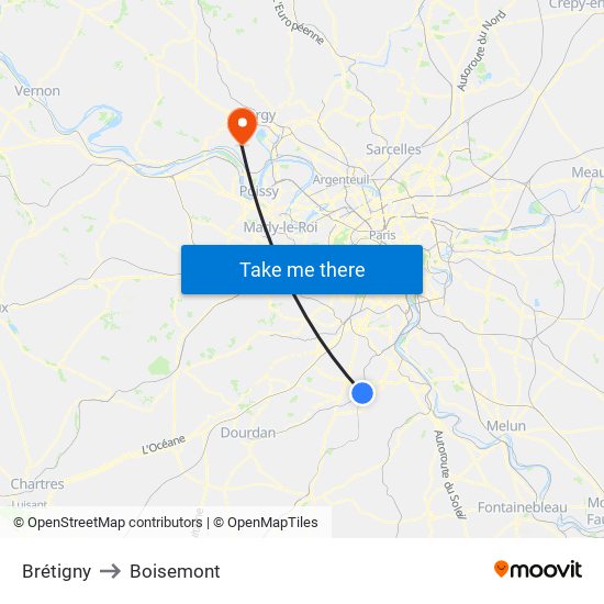 Brétigny to Boisemont map