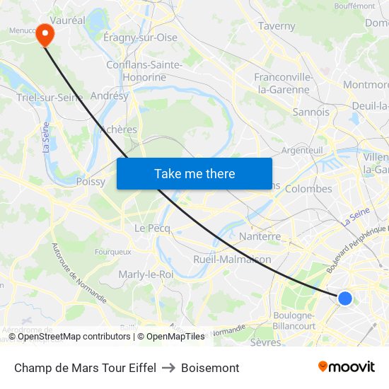 Champ de Mars Tour Eiffel to Boisemont map