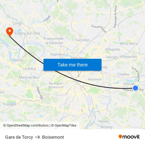 Gare de Torcy to Boisemont map