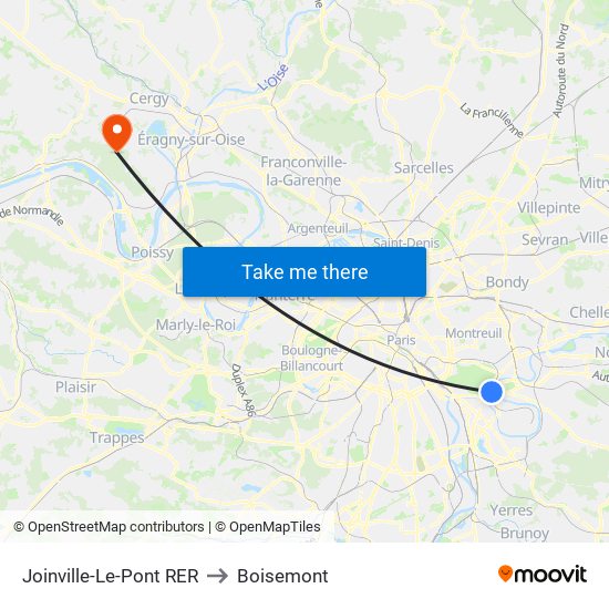 Joinville-Le-Pont RER to Boisemont map
