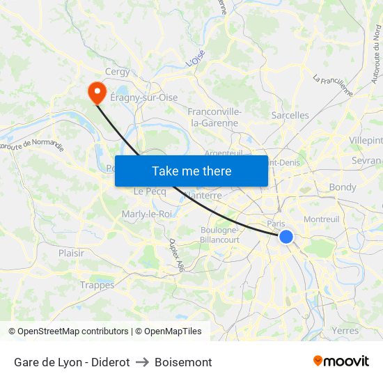 Gare de Lyon - Diderot to Boisemont map