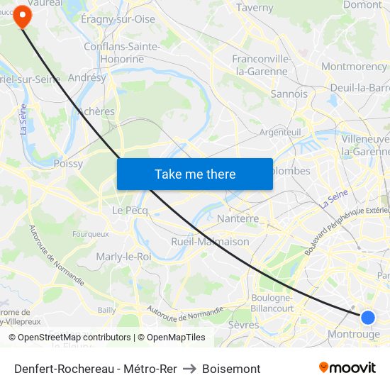 Denfert-Rochereau - Métro-Rer to Boisemont map