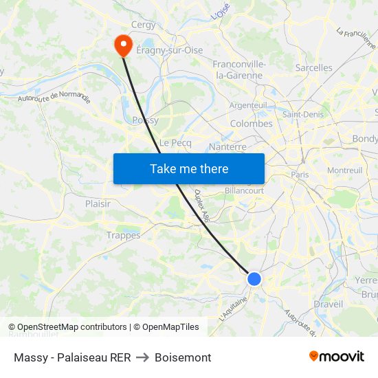Massy - Palaiseau RER to Boisemont map