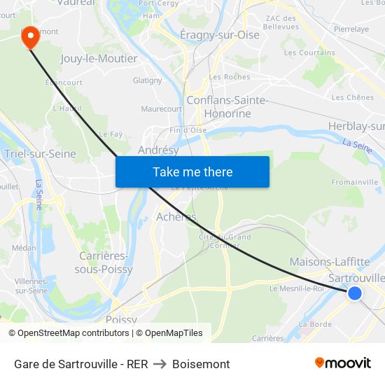 Gare de Sartrouville - RER to Boisemont map