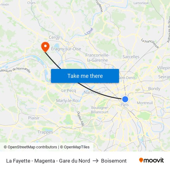 La Fayette - Magenta - Gare du Nord to Boisemont map