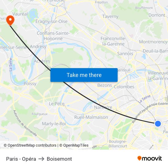 Paris - Opéra to Boisemont map