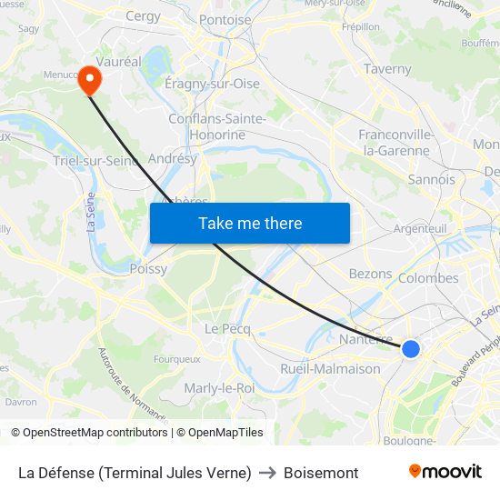 La Défense (Terminal Jules Verne) to Boisemont map