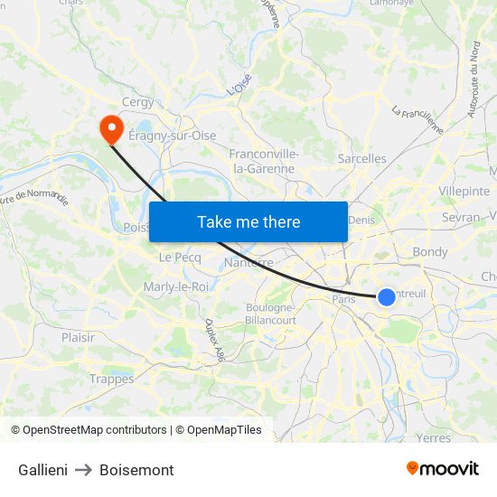 Gallieni to Boisemont map