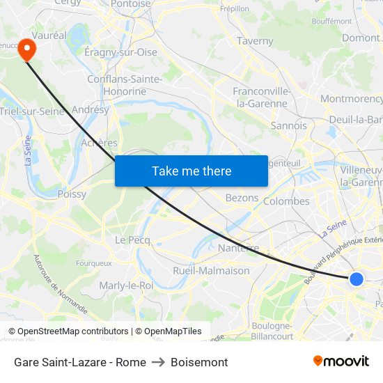 Gare Saint-Lazare - Rome to Boisemont map