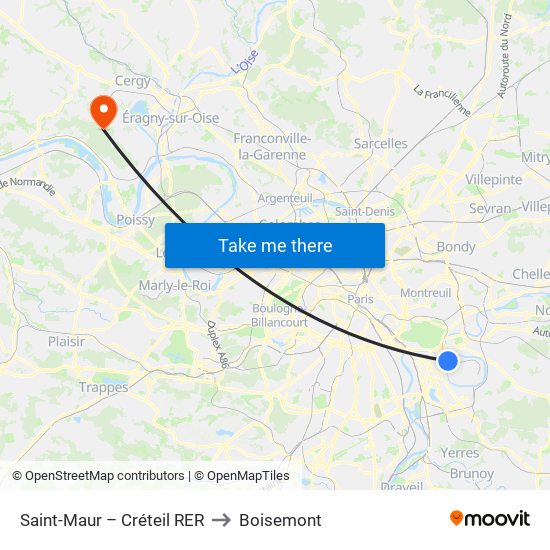 Saint-Maur – Créteil RER to Boisemont map