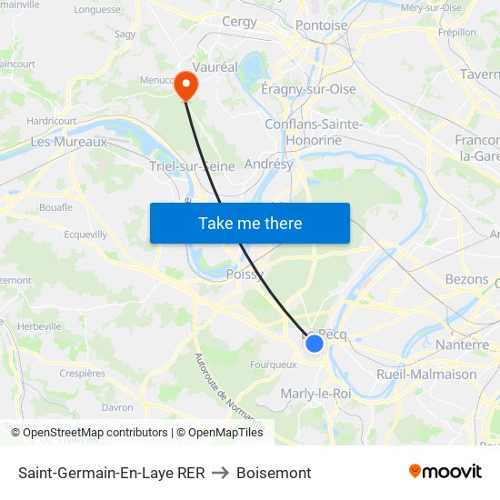 Saint-Germain-En-Laye RER to Boisemont map