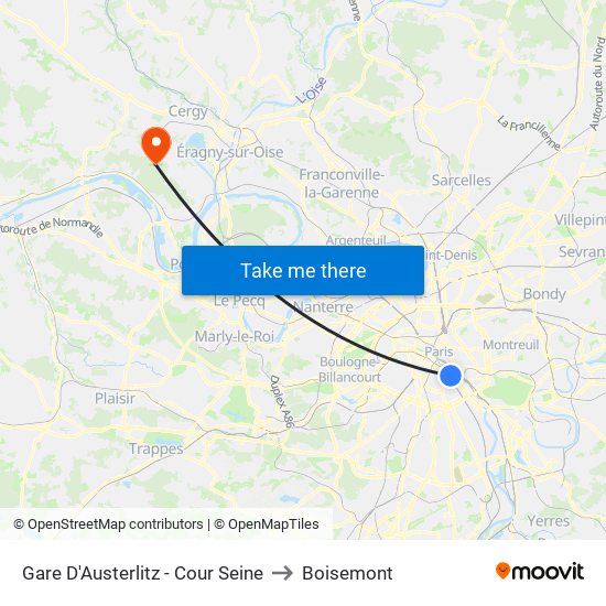 Gare D'Austerlitz - Cour Seine to Boisemont map