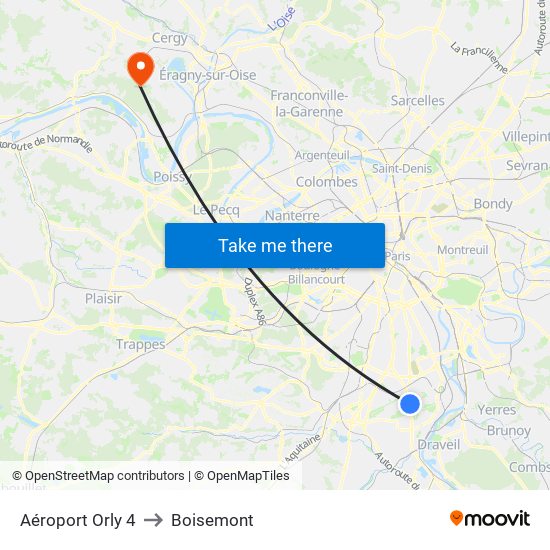 Aéroport Orly 4 to Boisemont map
