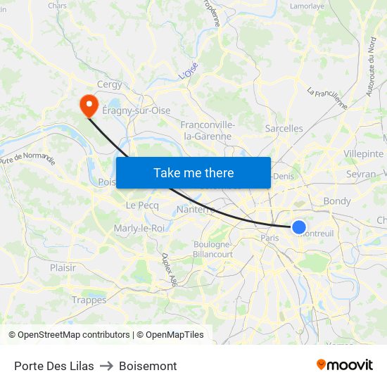 Porte Des Lilas to Boisemont map