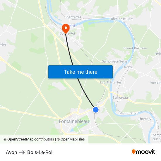 Avon to Bois-Le-Roi map