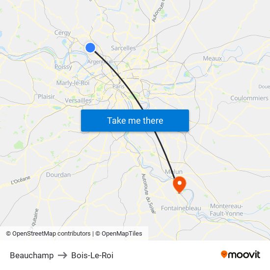 Beauchamp to Bois-Le-Roi map