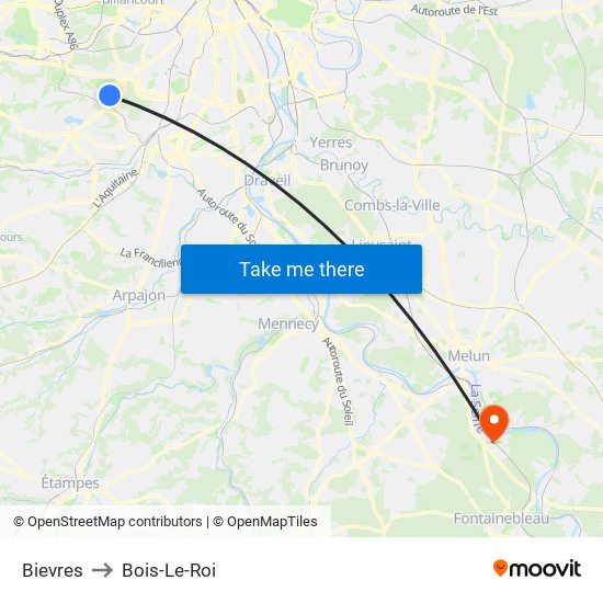 Bievres to Bois-Le-Roi map