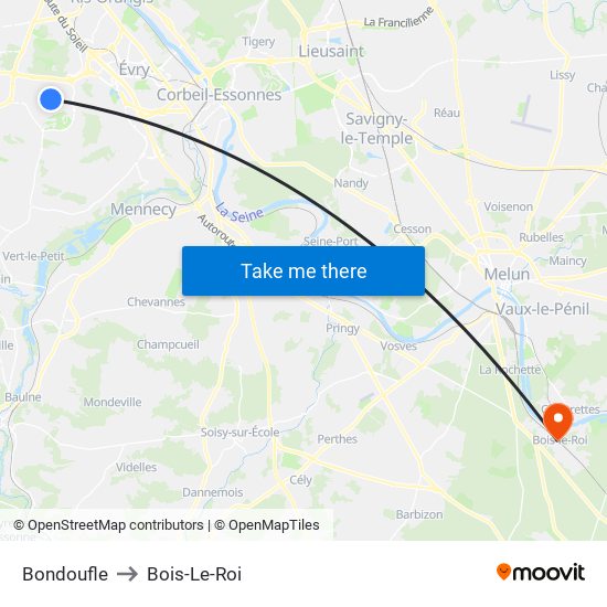 Bondoufle to Bois-Le-Roi map