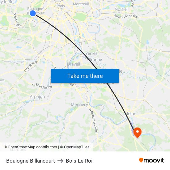 Boulogne-Billancourt to Bois-Le-Roi map