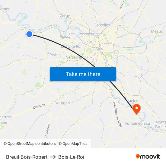 Breuil-Bois-Robert to Bois-Le-Roi map