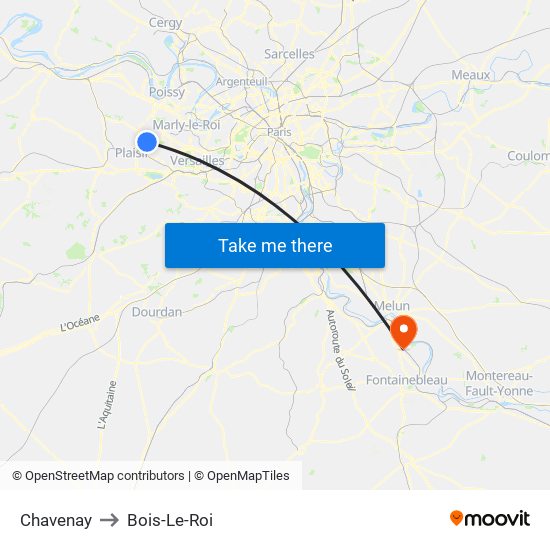 Chavenay to Bois-Le-Roi map