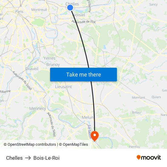 Chelles to Bois-Le-Roi map