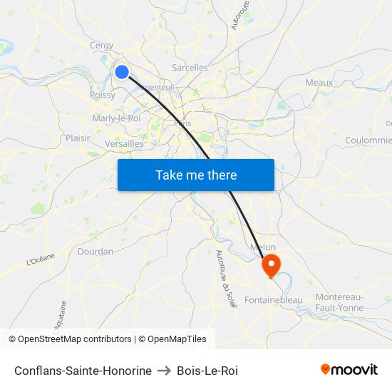Conflans-Sainte-Honorine to Bois-Le-Roi map